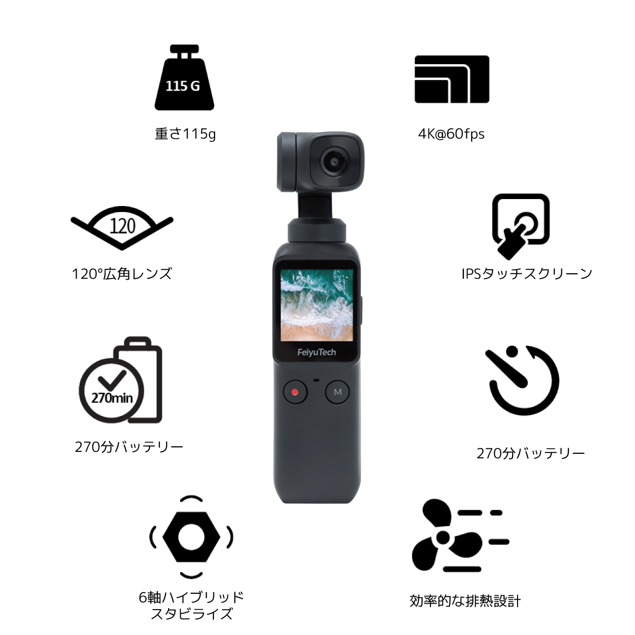 新品6軸ジンバル４Kビデオカメラ Feiyu pocket　WiFi画角120°
